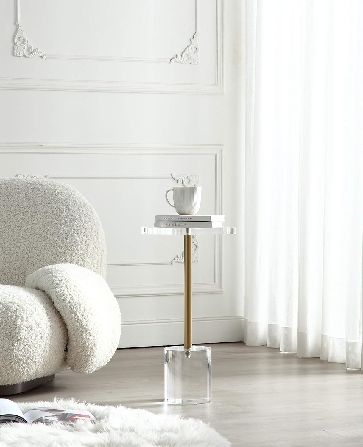 Clear Acrylic Round End Table with Brushed Brass Metal O60678
