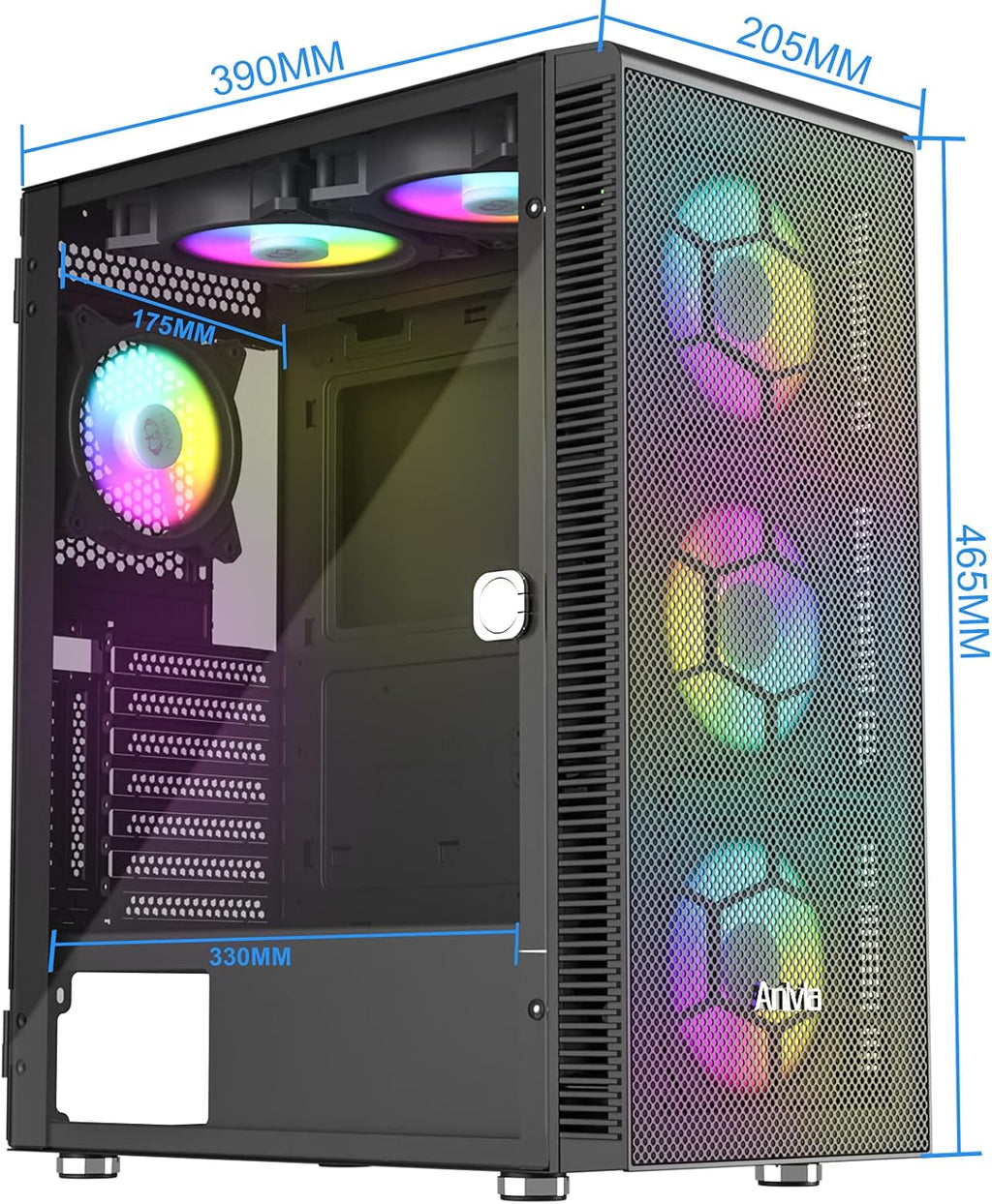 ATX Mid-Tower PC Gaming Case with 6 x 140mm Fans Glass Side Panel B396