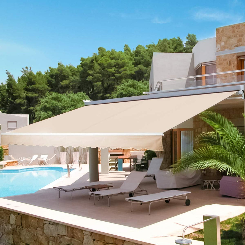 Beige Retractable Patio Awning with Manual Crank Handle O71820