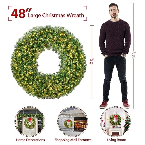 48in Pre-lit Artificial Christmas Wreath with 200 LED Lights S975