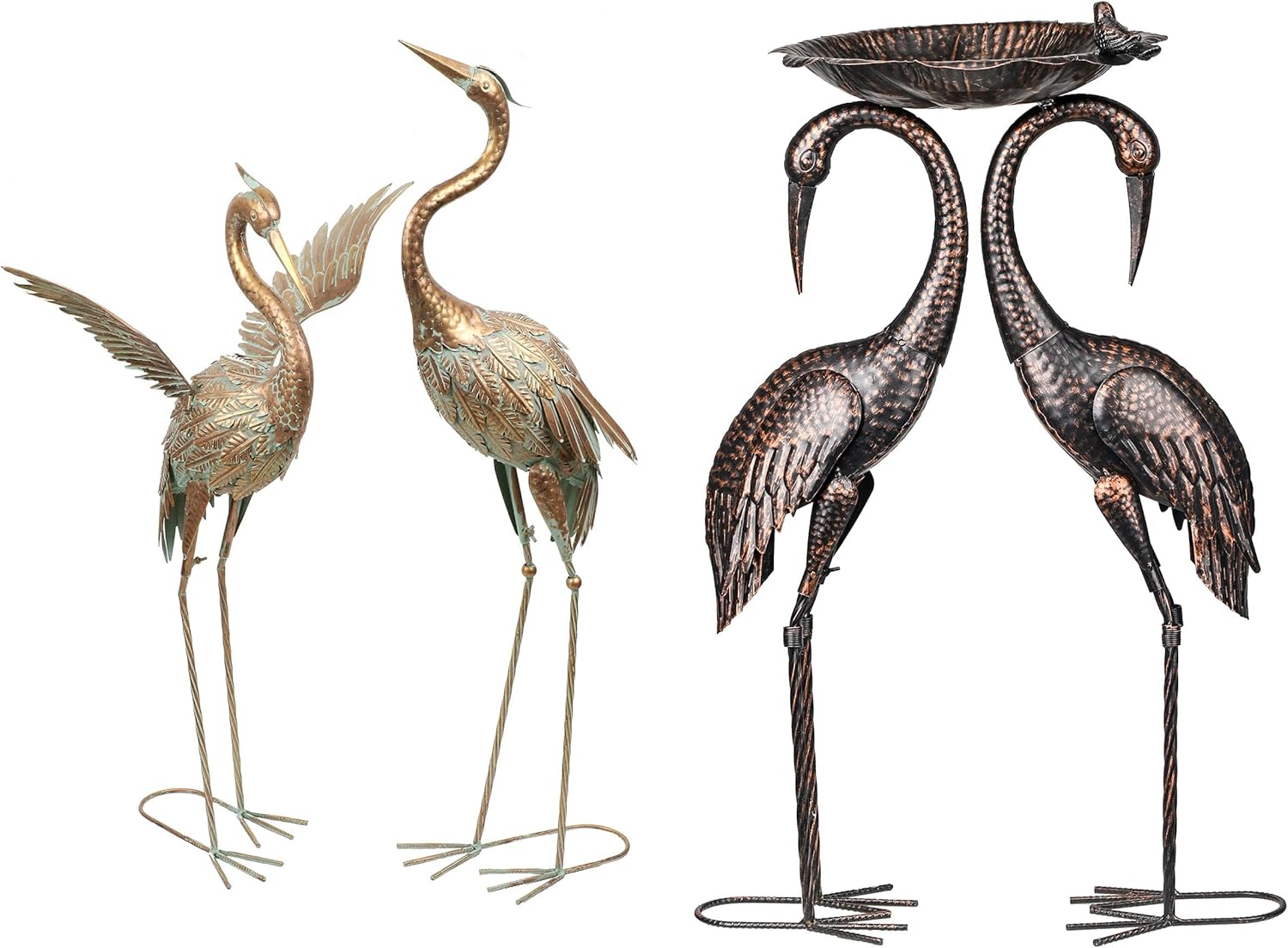 Copper Gold Metal Garden Crane Bird Sculpture S474