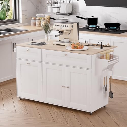 Black Rolling Kitchen Island Cart with Storage and Power Outlet J98983
