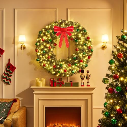 48in Pre-lit Artificial Christmas Wreath with 200 LED Lights S975