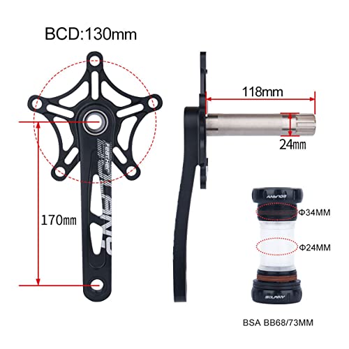 170mm 130 BCD Hollow Integrated Crankset with BB Single Chainring O55284
