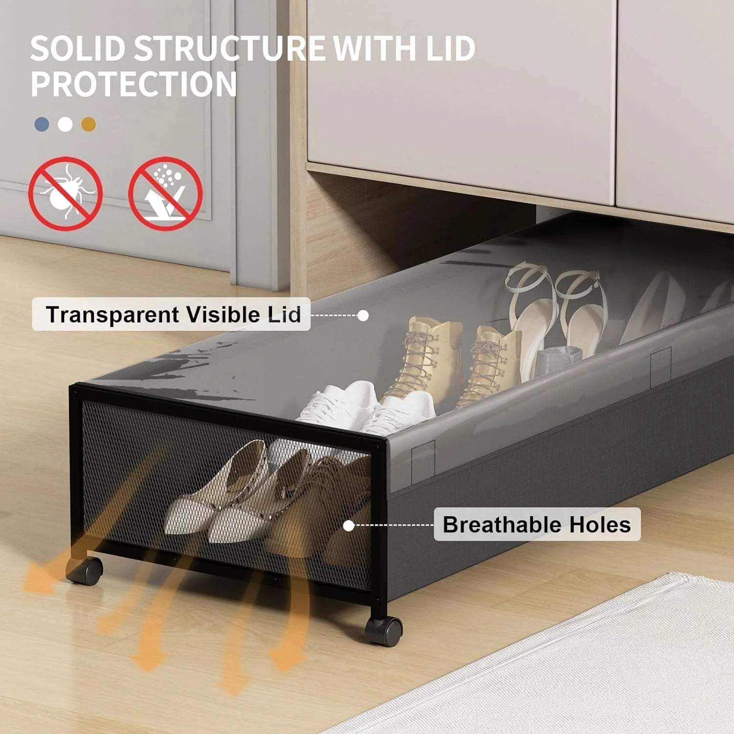 Black 2 Pack 54L Under Bed Storage Drawers with Wheels V1985