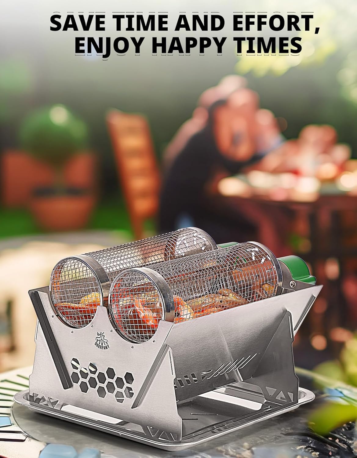 Charcoal Grill Rotisserie Kit with 3 Stainless Steel Rotating Baskets S5378