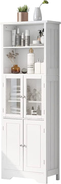 White Storage Cabinet with Glass Doors and Adjustable Shelves Q75575