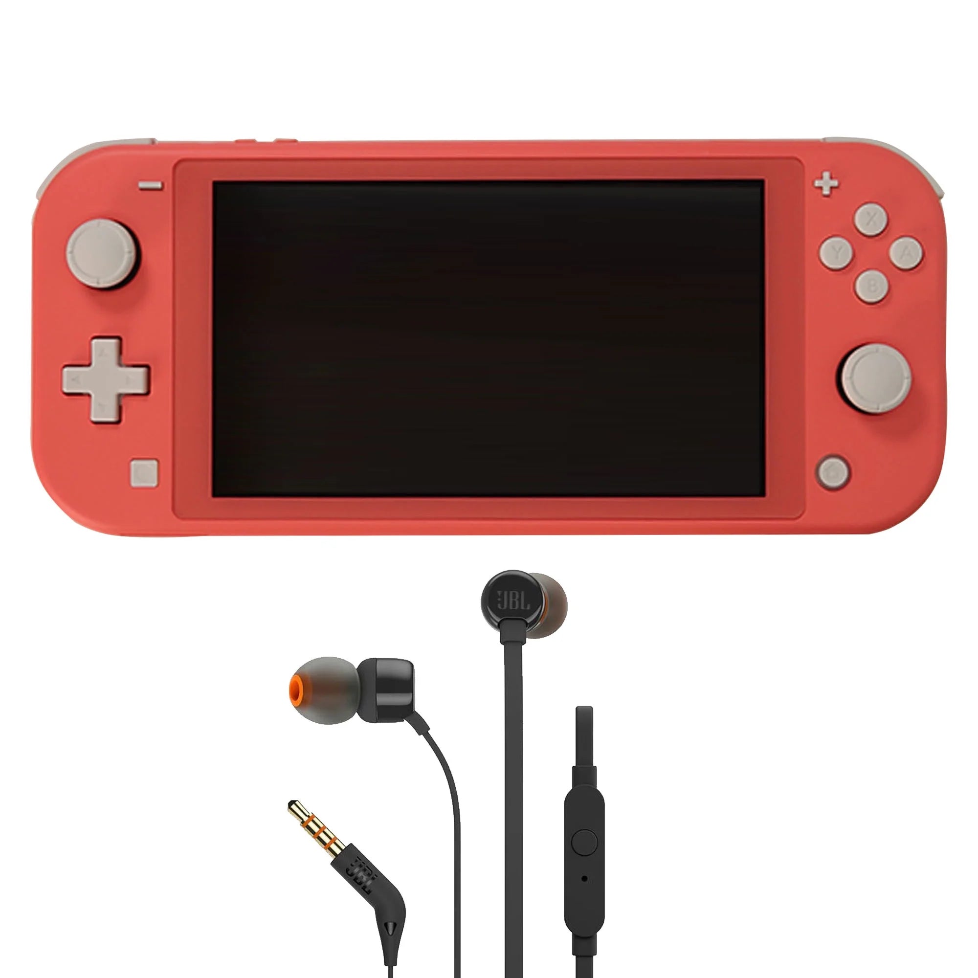 Coral Nintendo Switch Lite Console with Black In Ear Headphones C5896