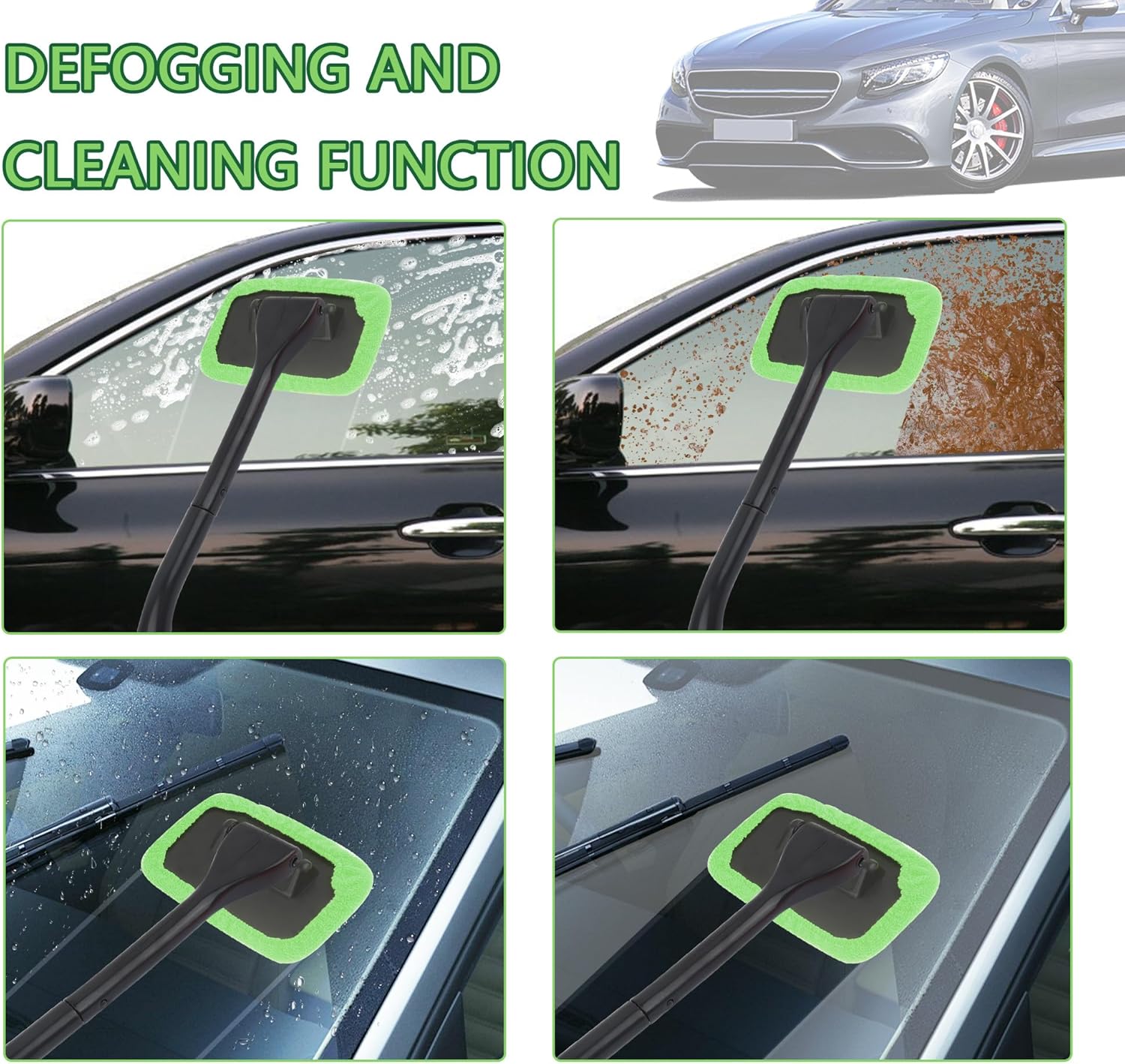 Microfiber Car Window Cleaner Tool Kit with 4PCS Reusable Cloth Cover I21663