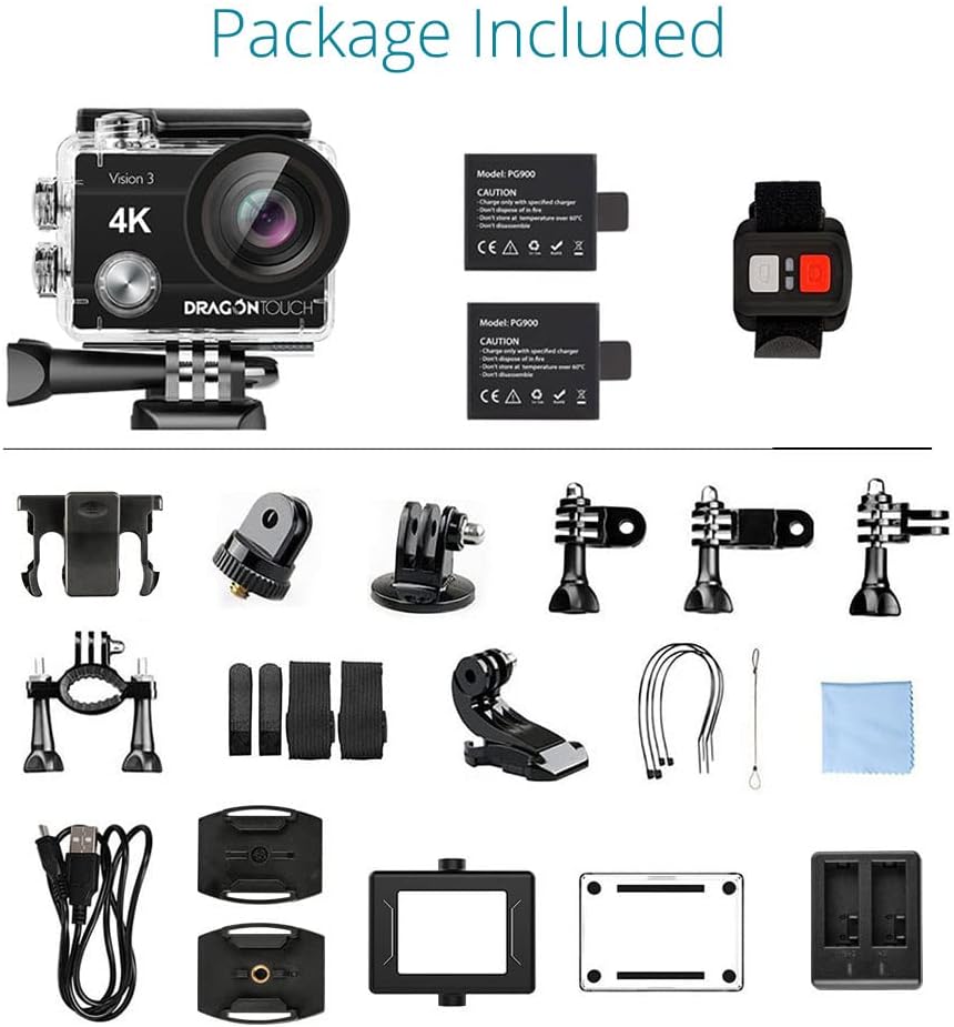 4K Action Camera Underwater Waterproof Sports Cam with Remote 2 Batteries A774