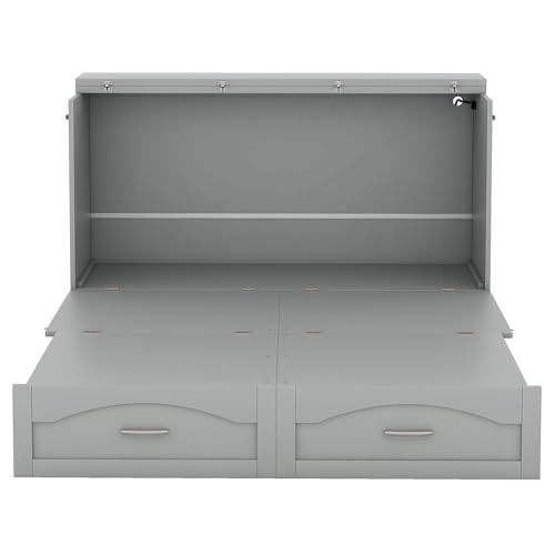 Queen Grey Solid Wood Murphy Bed with Drawer X629743
