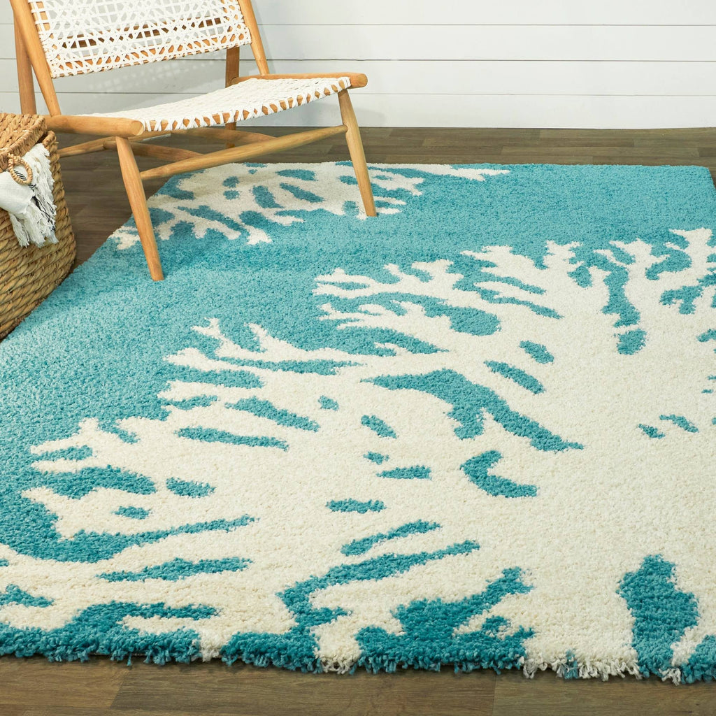Teal Blue 5 ft. x 7 ft. Shag Area Rug F5945