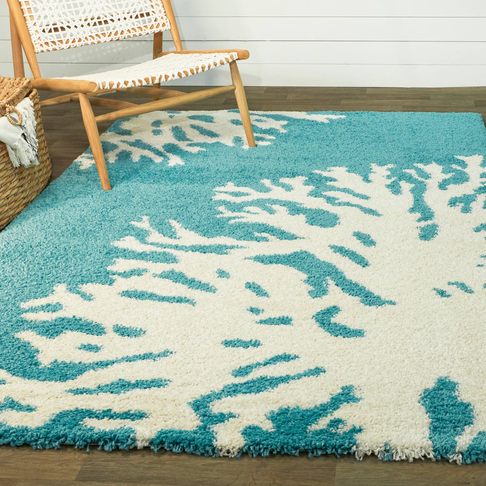 Teal Blue 5 ft. x 7 ft. Shag Area Rug F5945