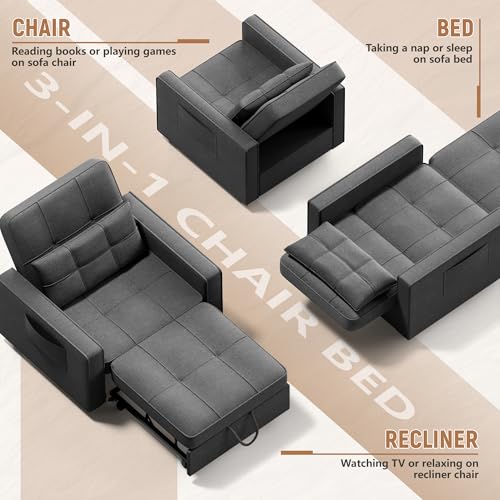 Dark Grey Linen Convertible Sofa Bed F643164