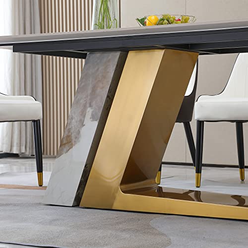 Rectangular Sintered Stone Dining Table with Gold Stainless Steel Base L304