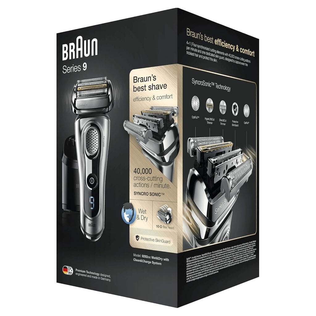 Silver Electric Shaver, Wet and Dry, Rechargeable Cordless Razor with Clean & Charge Station and Travel Case J2895