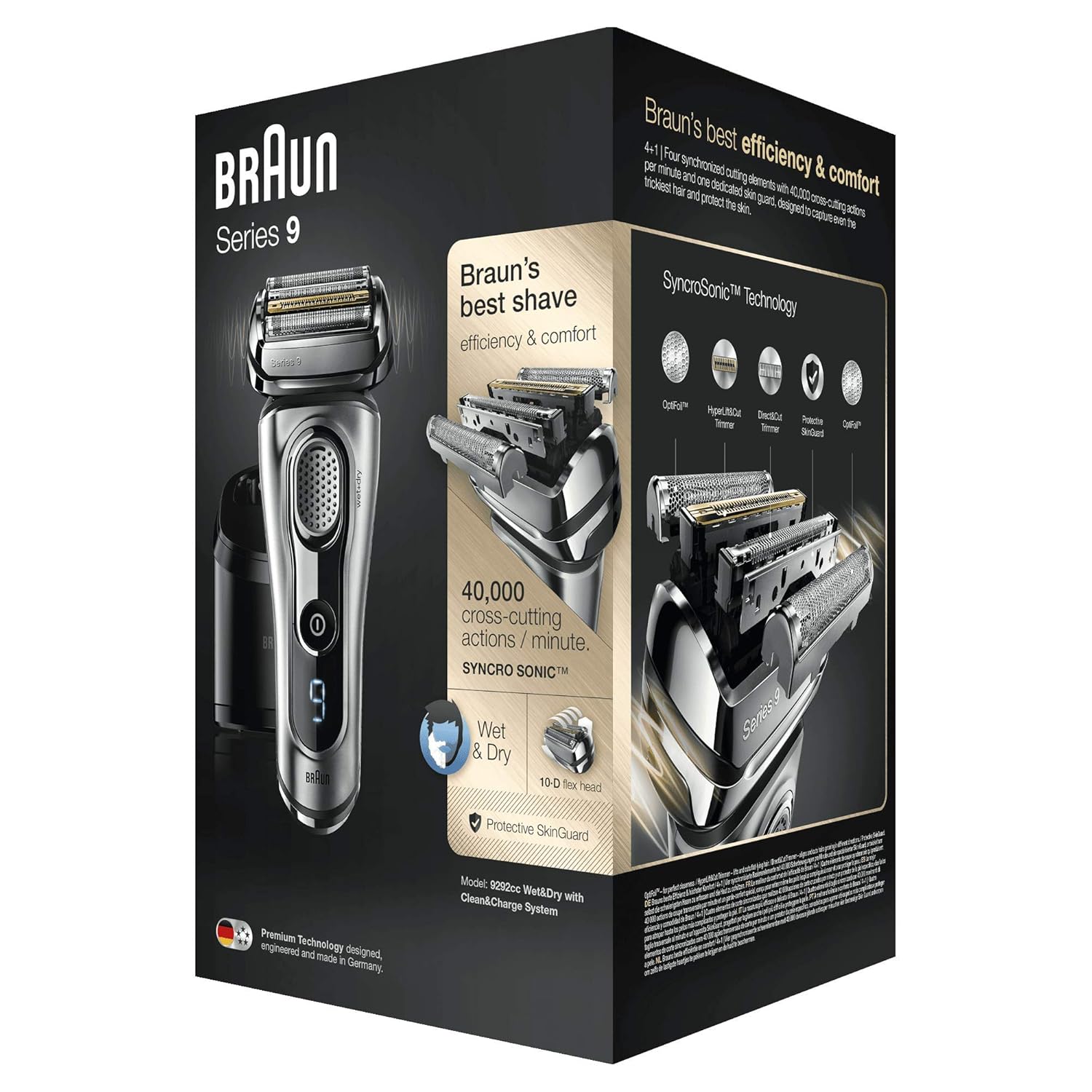 Silver Electric Shaver, Wet and Dry, Rechargeable Cordless Razor with Clean & Charge Station and Travel Case J2895