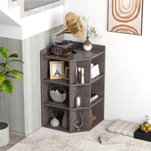 White 3-Tier Corner Bookshelf with Charging Station L868342