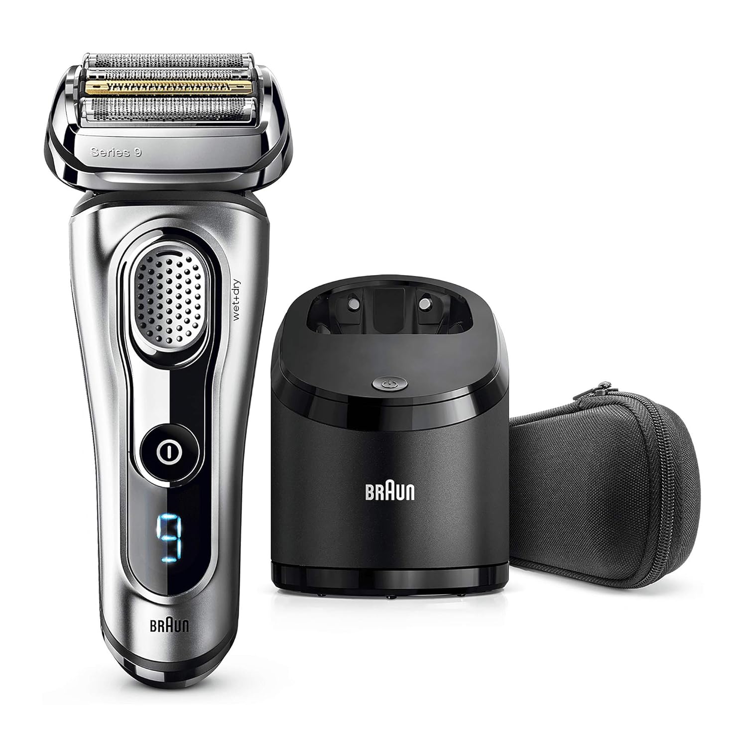 Silver Electric Shaver, Wet and Dry, Rechargeable Cordless Razor with Clean & Charge Station and Travel Case J2895