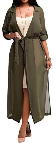 Women's Long Sleeve Chiffon Lightweight Maxi Sheer Duster Cardigan P2949