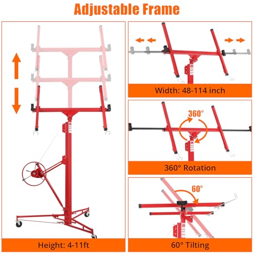 Red Drywall Lift 11FT 150LBS with 3 Lockable Wheels F5621