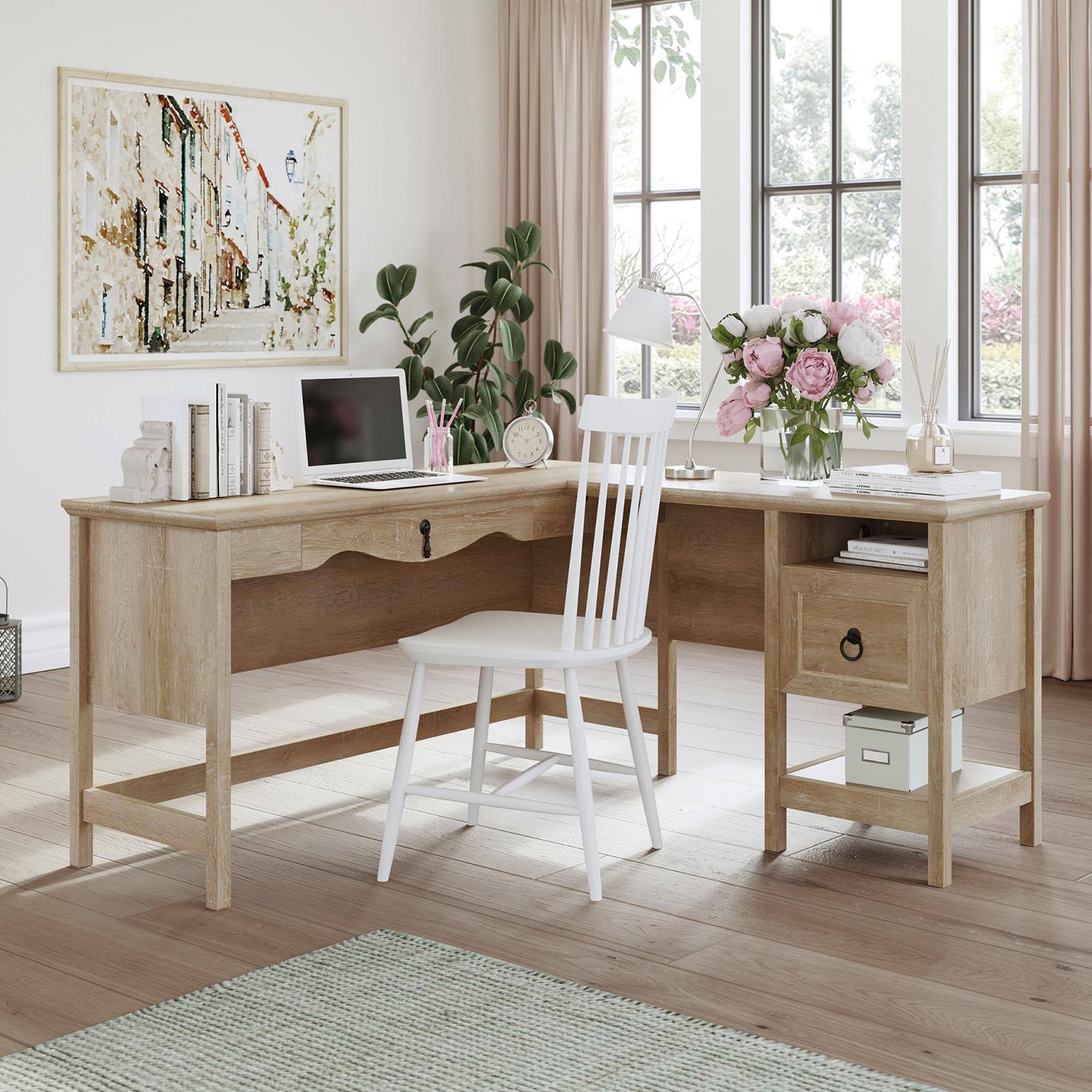 Orchard Oak L-Shaped Desk with File Drawer O5692