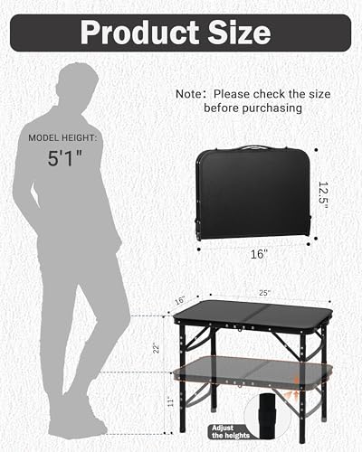 Black 25"x16"x22" Small Folding Aluminum Camping Table Q3670