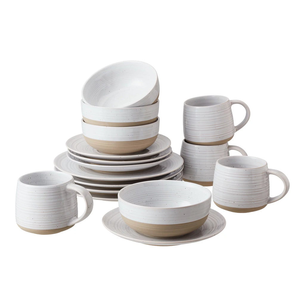 White Round Stoneware 16-Piece Dinnerware Set X19917