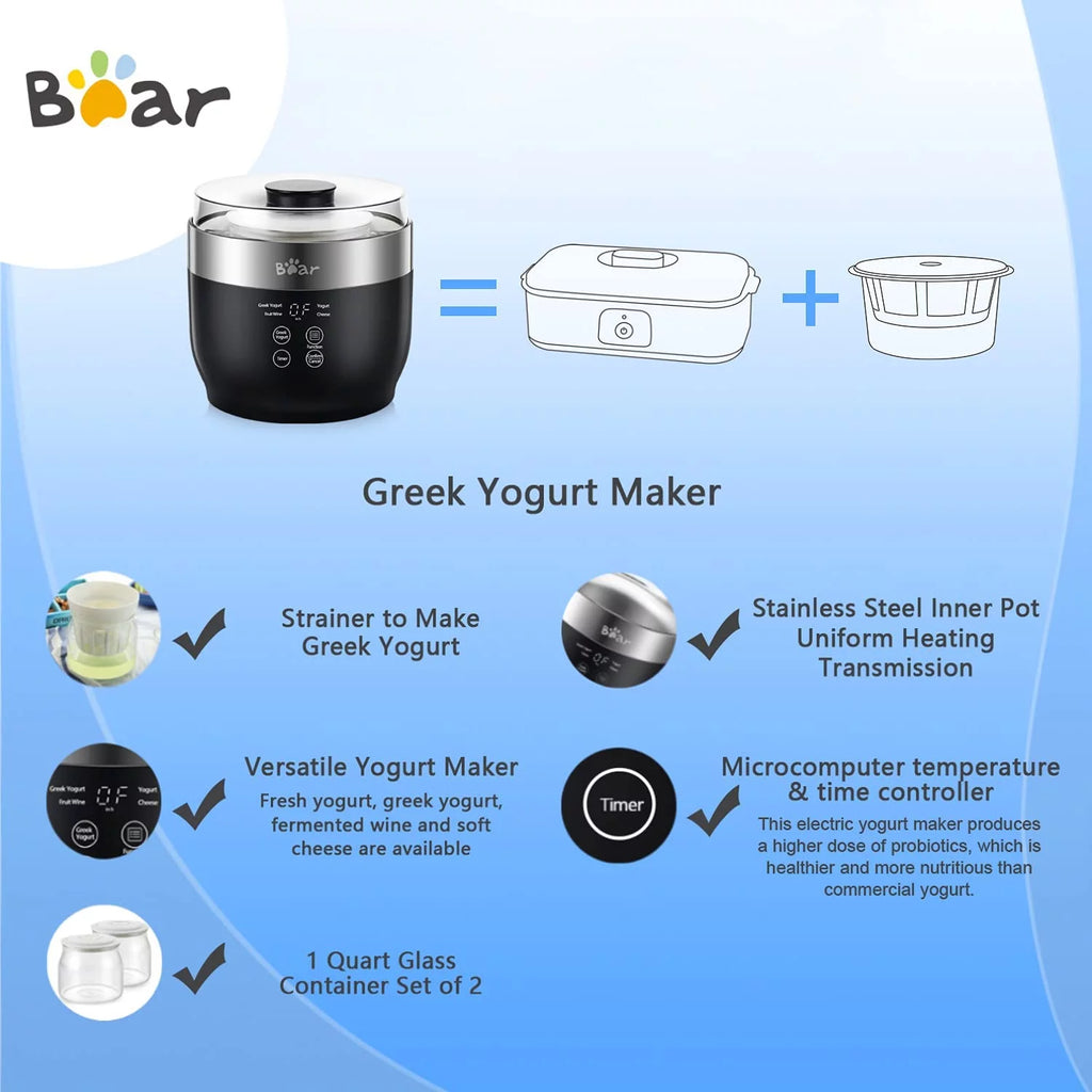 Greek Stainless Steel Yogurt Maker 2 Glass Jars B63551
