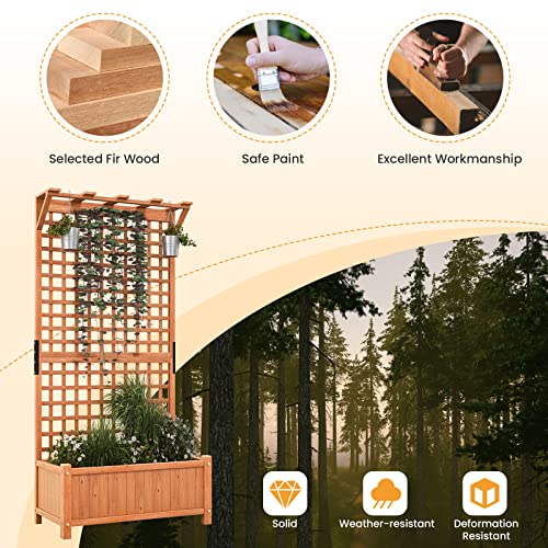 2 Pcs Raised Garden Bed with Trellis & Roof, 72.5" Wooden Planter Box J999
