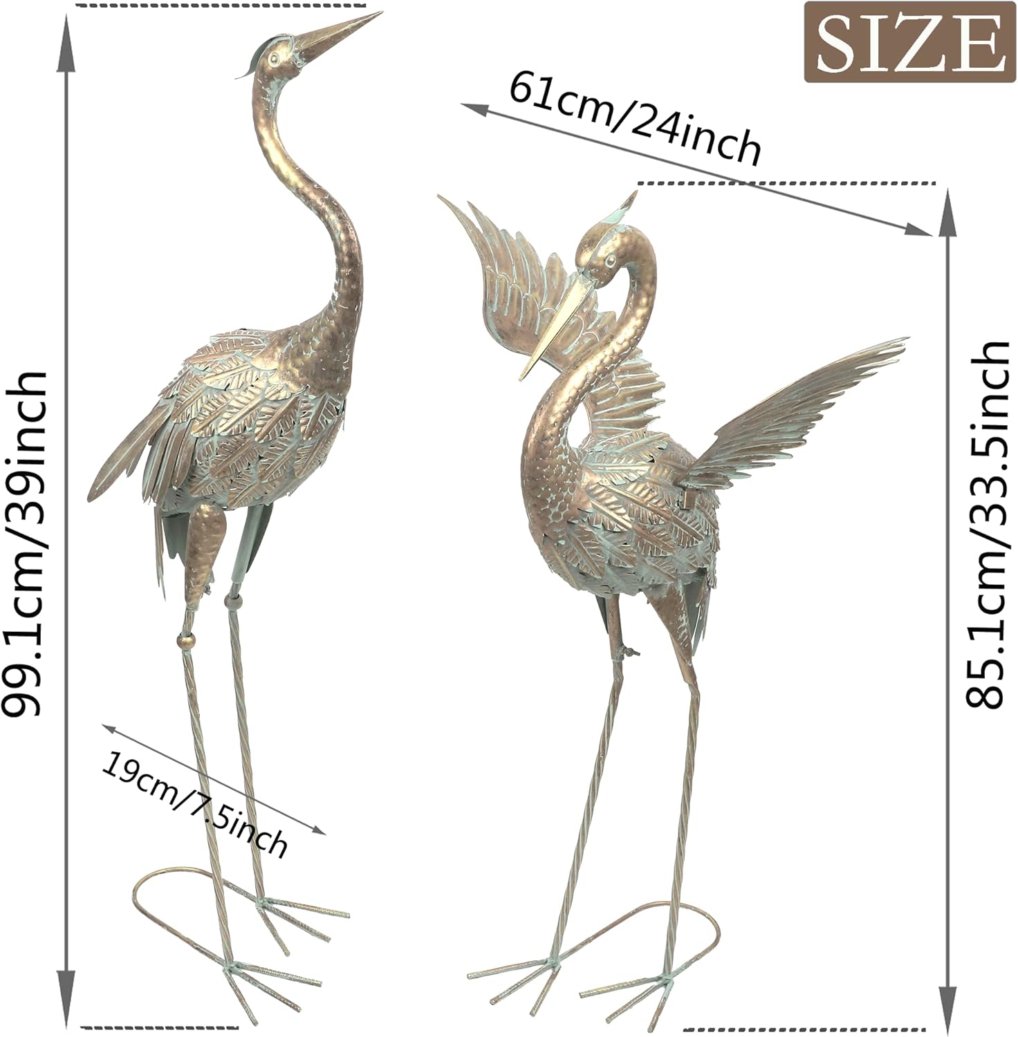 Copper Gold Metal Garden Crane Bird Sculpture S474