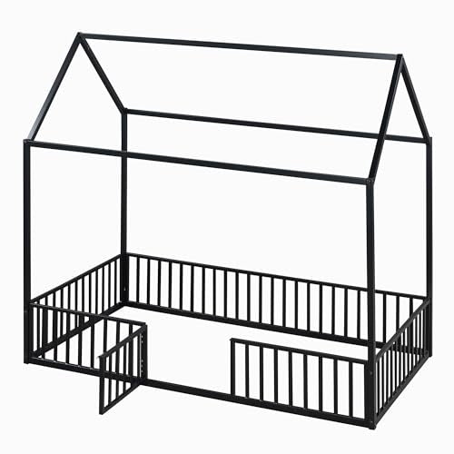 Black Twin Size Metal Floor Bed T721