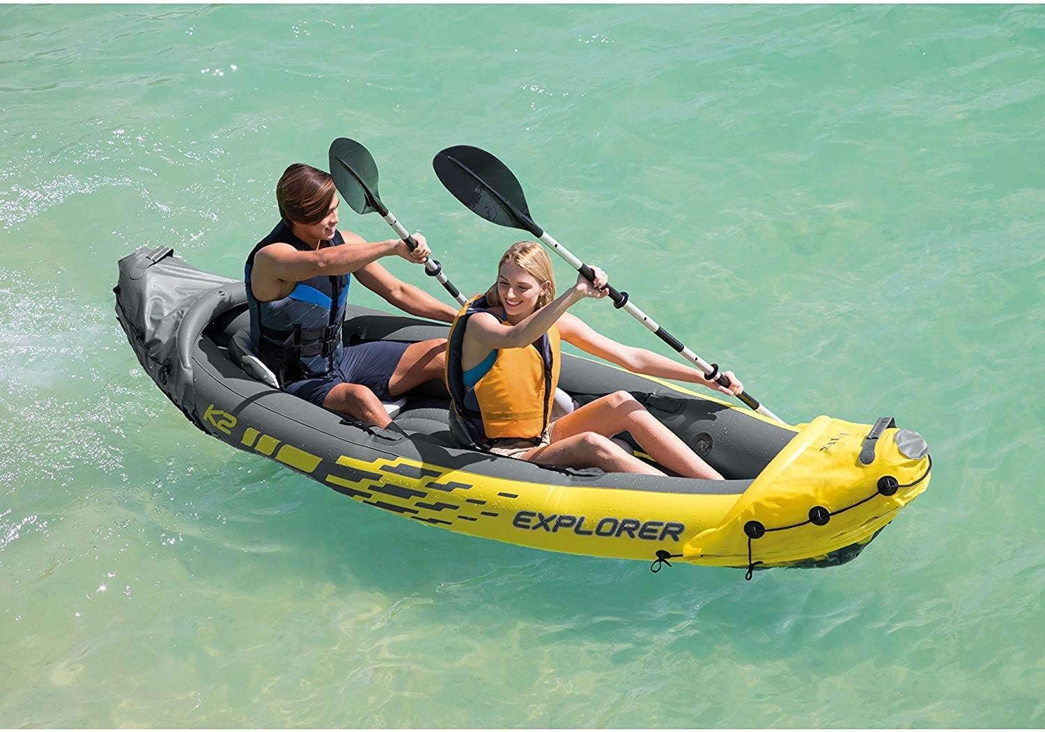 2-Person Inflatable Kayak with Aluminum Oars and Pump and 1-Person Inflatable Kayak with Oar, Hand Pump and Skeg B429