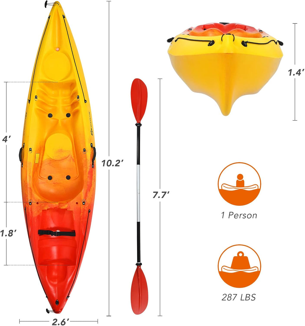 10.2FT Sit-On-Top Fishing Kayak with Aluminum Paddle & Bungee Storage N2541