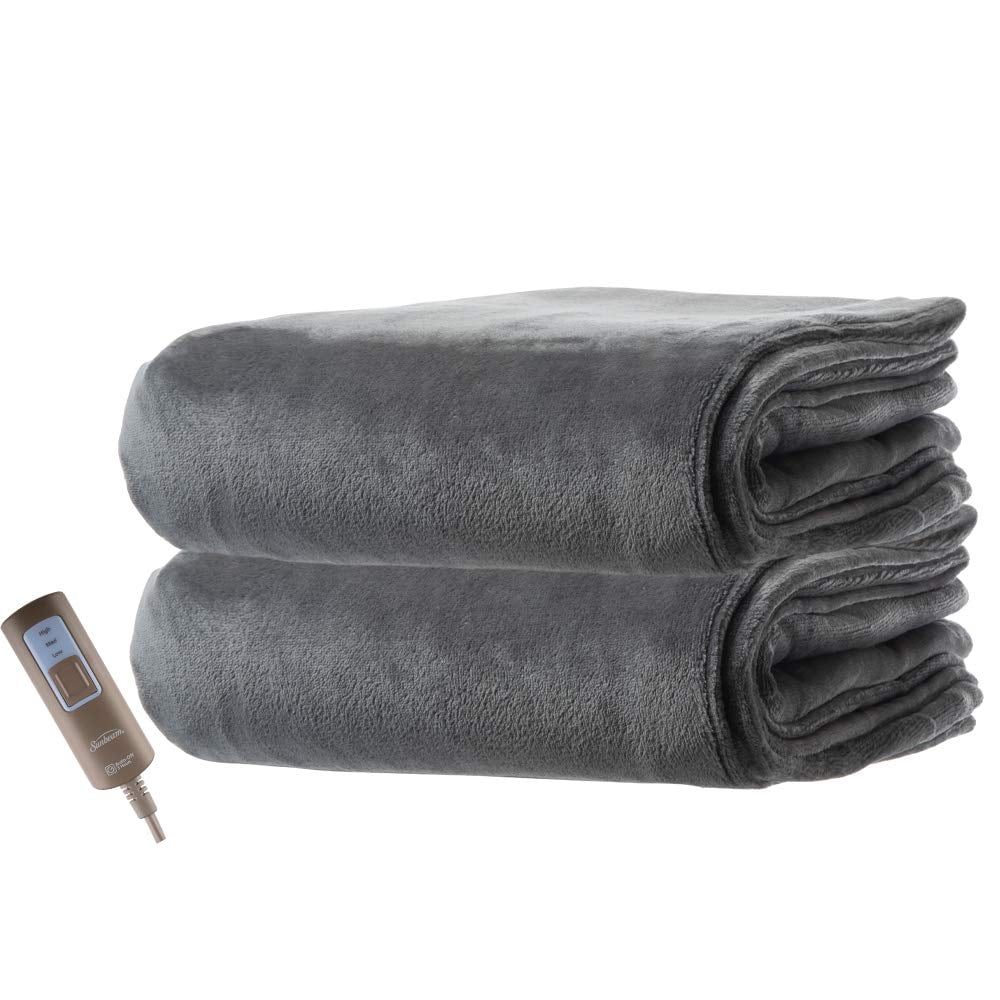 Steel Gray Velveteen Plush Electric Heated Throw Blanket with Auto Shut-Off A618