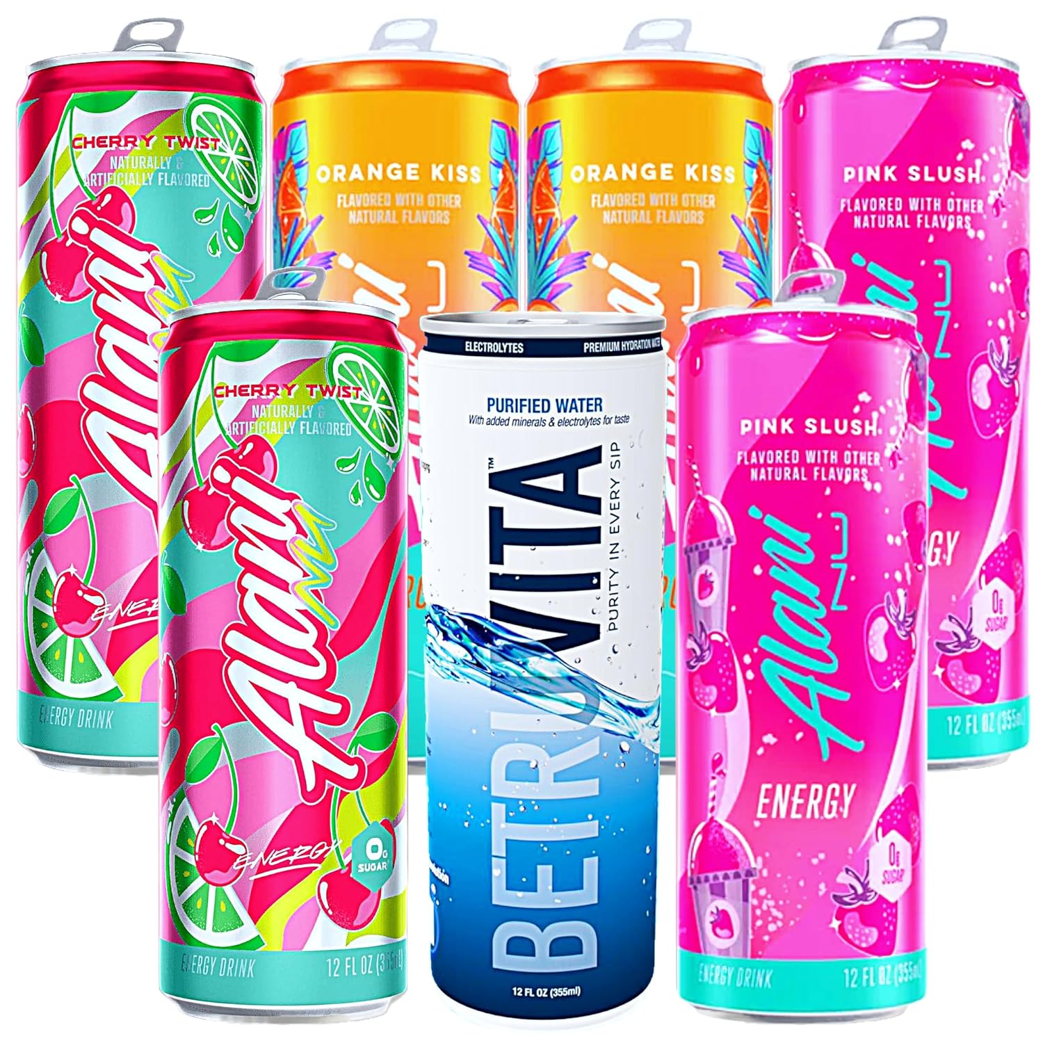 Pink Slush, Cherry Twist, and Orange Kiss Energy Drink Variety Pack of 6, 12 Fl oz Cans R66305
