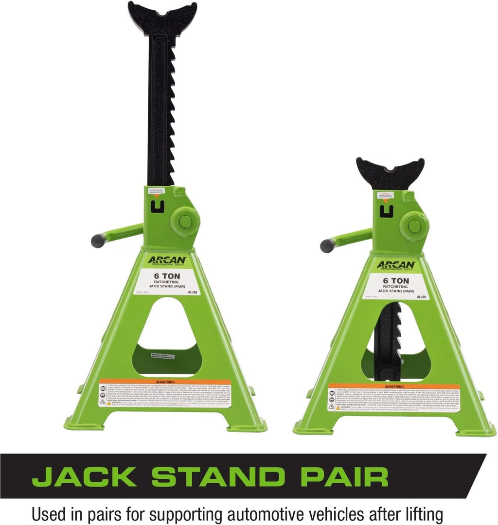 3 Ton 6,000 lbs Hybrid Heavy Duty Aluminum and Steel Low Profile Floor Jack and 6-Ton Steel Jack Stands A6854