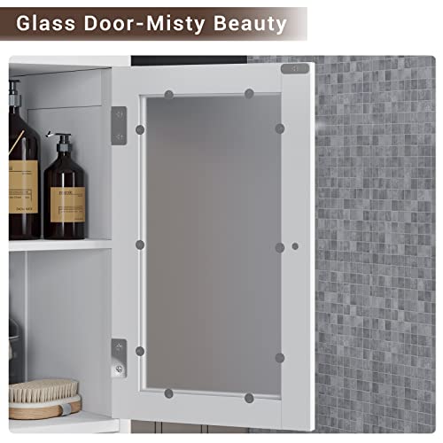 White Tall Bathroom Storage Cabinet with 2 Open Compartments and 2 Cabinets with Doors A5573