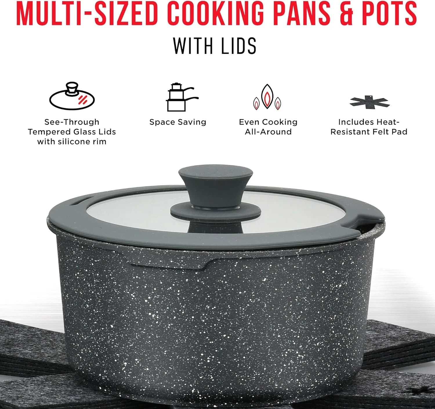 15-Piece Granite Non-Stick Cookware Set with Removable Handles V560