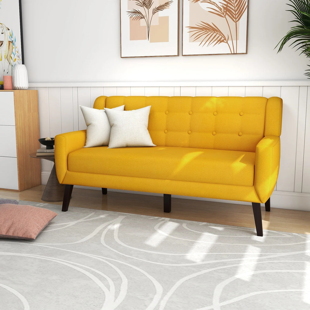 Yellow Tufted Linen Cotton Loveseat with 2 Accent Chairs Y5262
