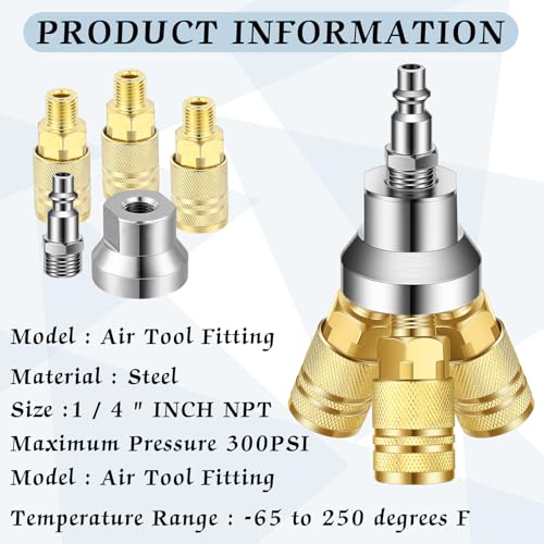 2 Pcs 3 Way Air Manifold Air Hose Splitter with 3 Steel Couplers and 1/4" Male NPT Plug P4429