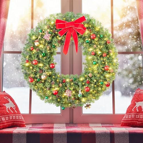 48in Pre-lit Artificial Christmas Wreath with 200 LED Lights S975
