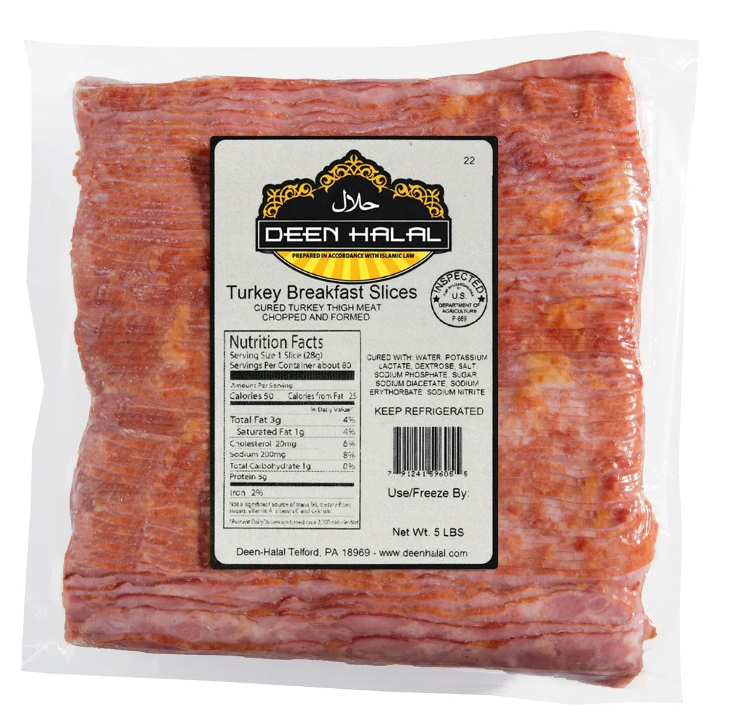 Halal Turkey Breakfast Bacon Slices 5lbs 1 Pack P27232