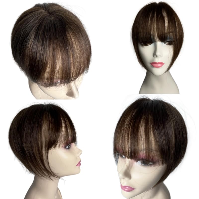 100% Human Hair Clip in Hairpieces with 3D Air Bangs Straight Hair Mid Part Wiglets (1B) I899