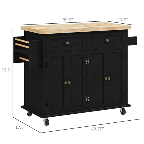 Navy Blue Kitchen Island on Wheels with Rubberwood Top Y70337