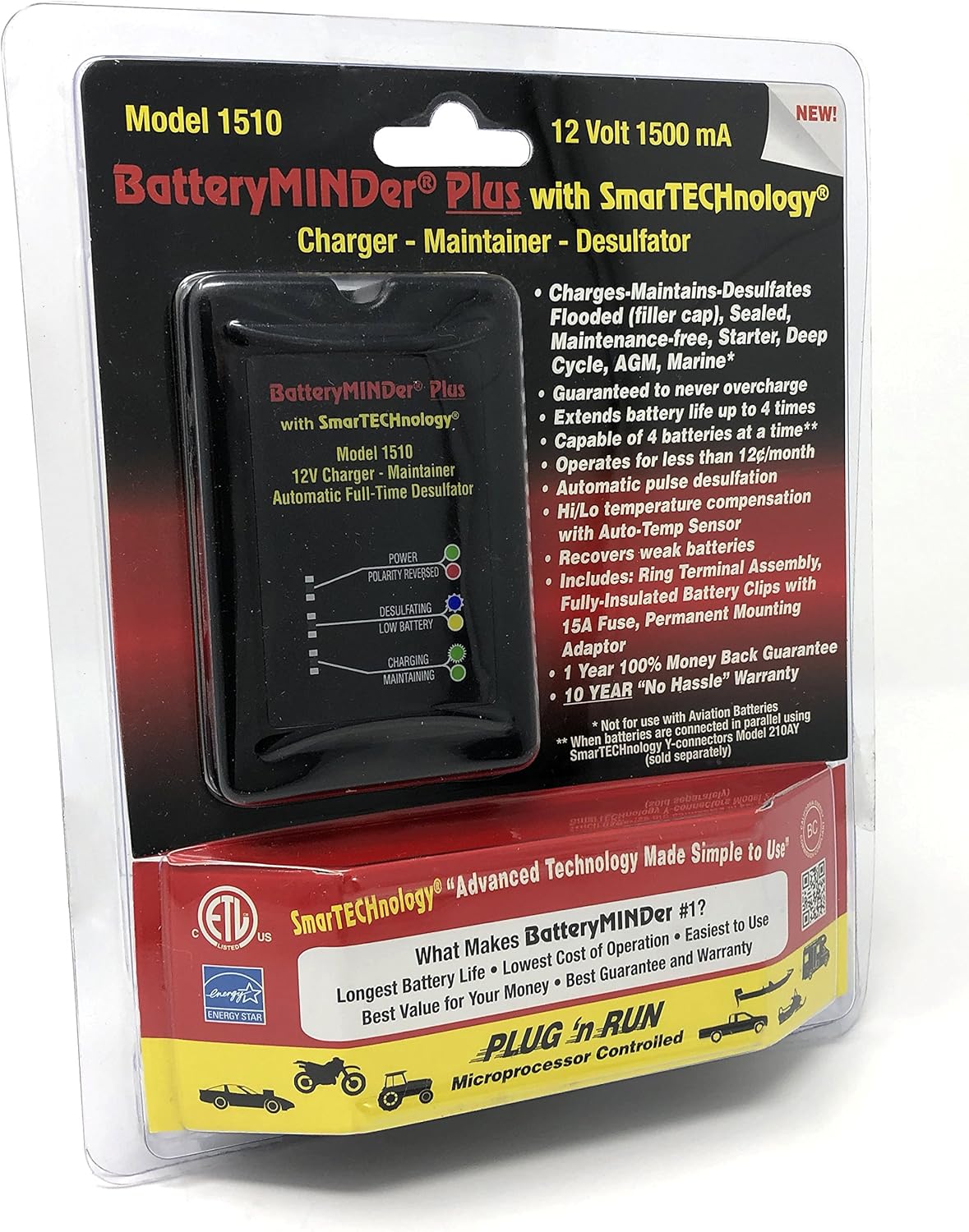 12 Volt 1.5 Amp Battery Charger Maintenance Charger Desulfator R4513