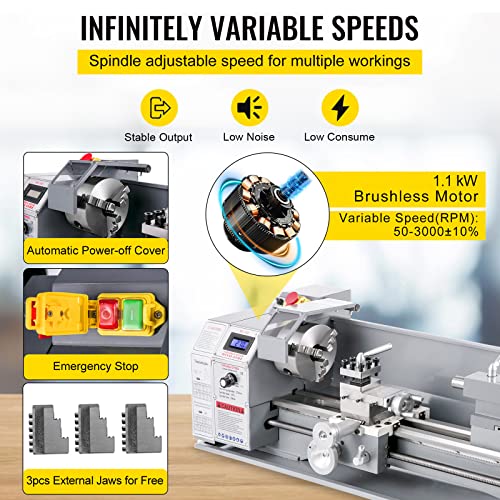 Metal Lathe 8.7 x 29.5 Inch 1.1KW Infinitely Variable Speed with LED Screen G29553