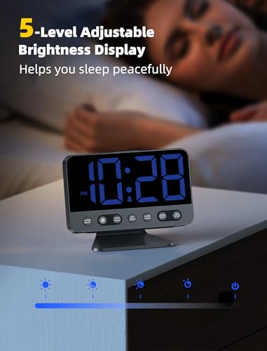Silver Large Number Alarm Clock with Dimmer and Night Light M89858