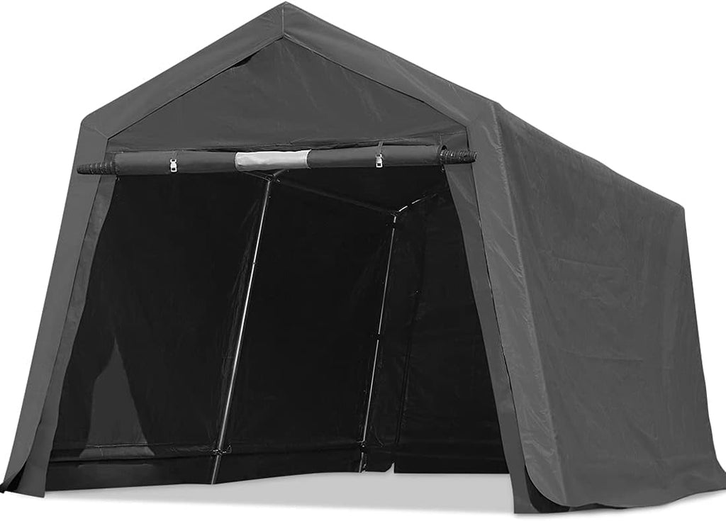 Gray 10x10 ft Heavy Duty Portable Canopy Shelter Carport with 2 Roll up Zipper Doors J865