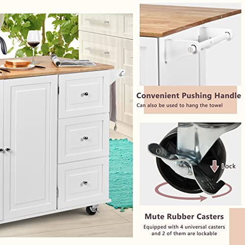 Kitchen Island with Stainless Steel Top, Rolling Kitchen Trolley Cart with Storage Cabinet, 3 Drawers, Towel & Spice Rack M683
